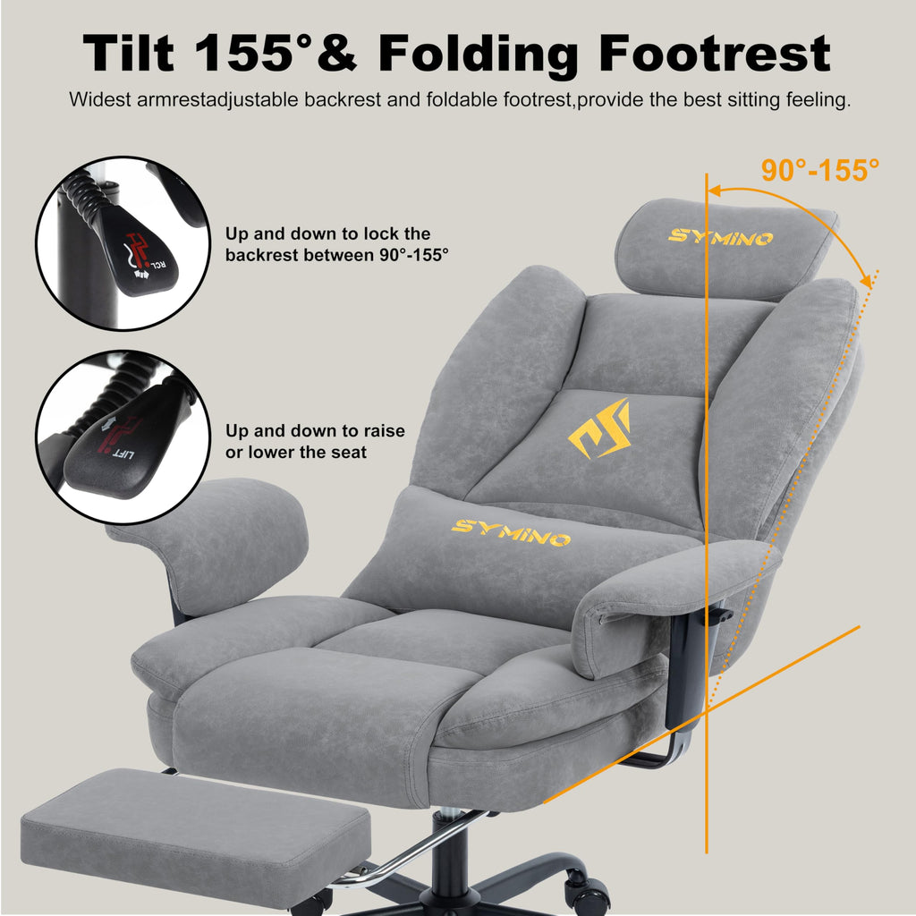 Ergonomic Gaming Chair with Footrest & 155° Recline