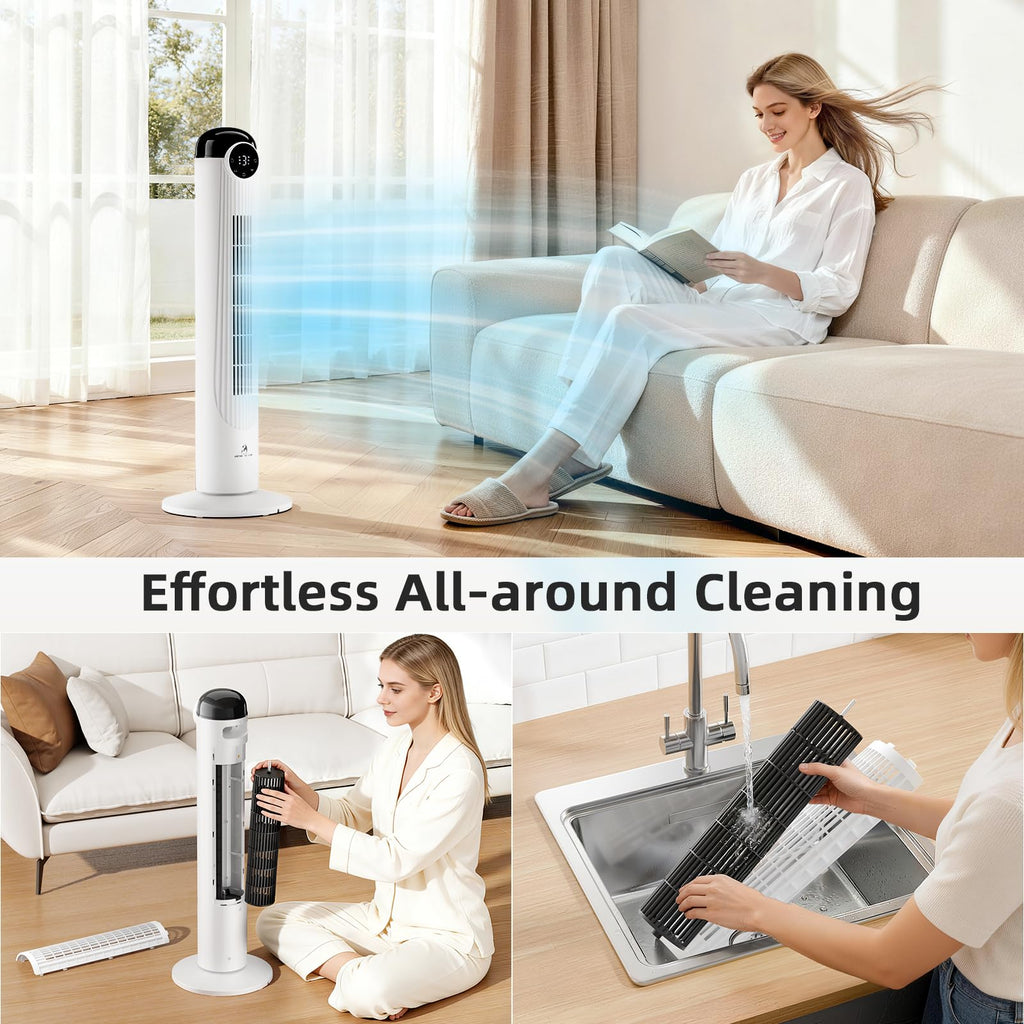 T36 Tower Fan, 36 Inch DC Brushless Motor Bladeless Oscillating Fan with Remote, 6 Speeds & 4 Modes,LED Display, 9H