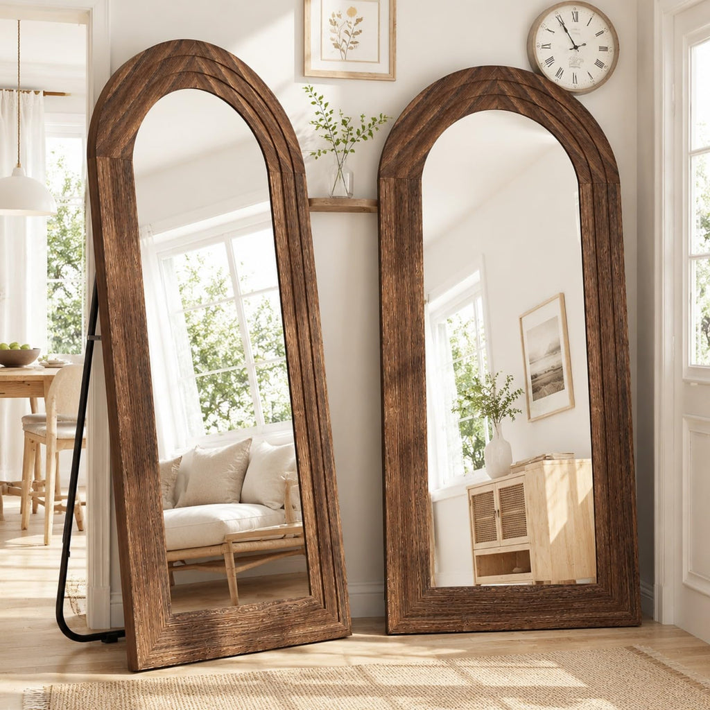Arched Full Length Mirror with Solid Wood Frame, 65x22, Brown