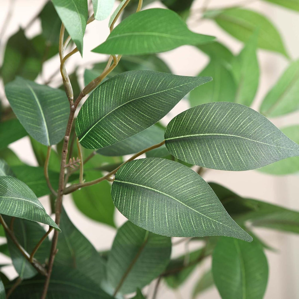 Ficus Artificial Tree 6ft Fake Silk Plant Decor Indoor, Faux Floor Tree in White Imitation Ceramic Planter with Green