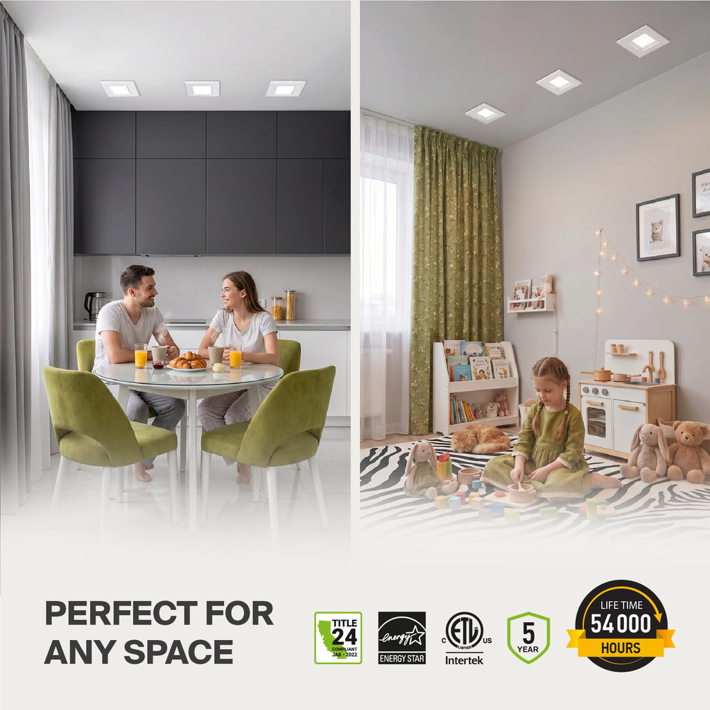 LED Retrofit 6 Inch Recessed Lights - Square 12W 1050LM 2700-5000K LED Recessed Lighting 6 Inch, Wet Rated Dimmable
