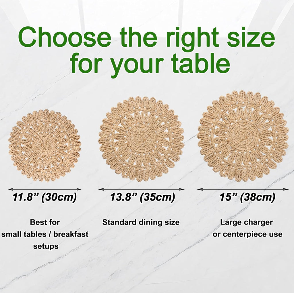 13.8" Set of 6 Round Woven Corn Husk Placemats by | Protects Tables from Heat & Scratches, Perfect for Everyday