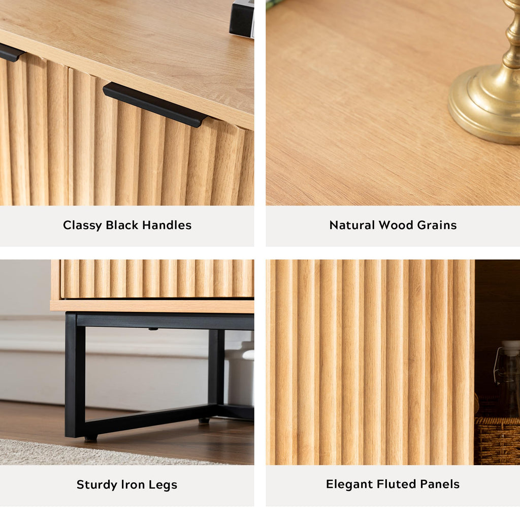 Fluted Sideboard Buffet Cabinet with 4 Doors, Modern Accent Storage Cabinet with Adjustable Shelves, Boho Console