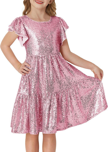 Girls Formal Party Dress Sequin Birthday Fancy Dresses Wedding Guest Dance Ruffle Dress