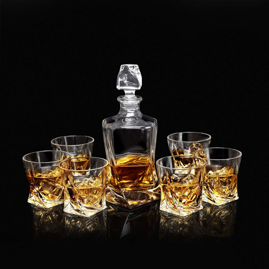 Whiskey Decanter Set Liquor Decanter with 6 Old Fashioned Glasses