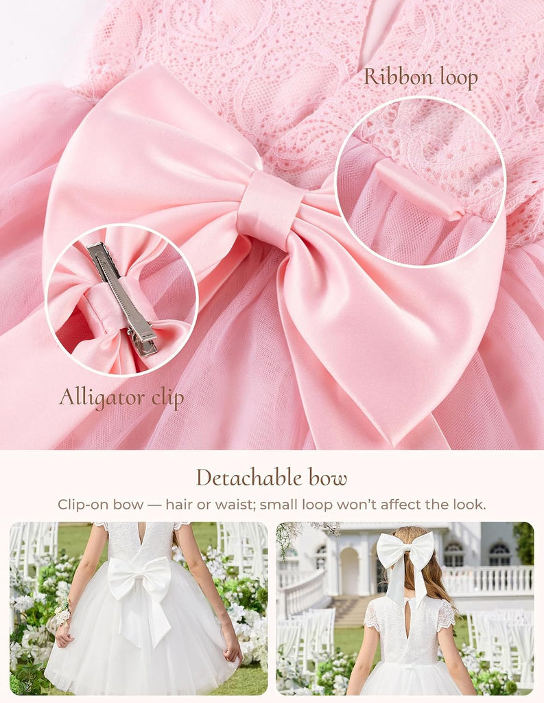 Flower Girl Dress Big Bow Kids Lace Tulle Princess Wedding Gown