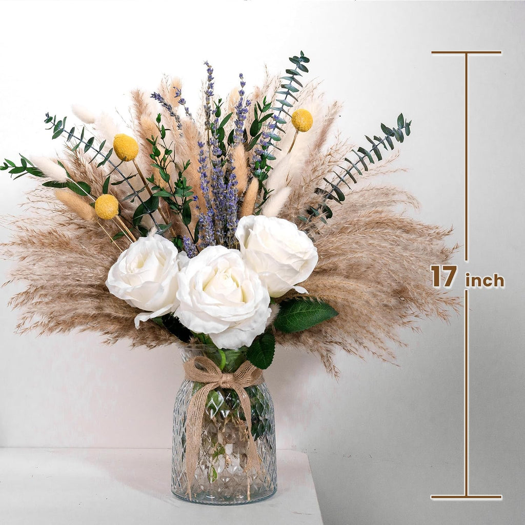 Faux Flower Arrangement with Vase, Center Pieces Decoration for Table, Pampas Grass Floral Décor, Thanksgiving &