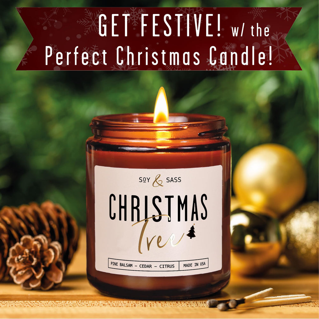 Christmas Tree Candles, Christmas Candles Scented - 'Christmas Tree' Soy Candle w/Balsam, Cedar & Citrus - Infused