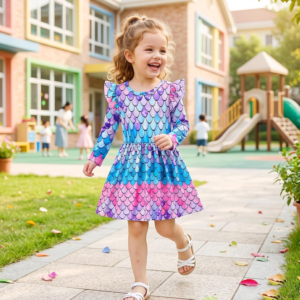 Toddler Little Girls Casual Dresses Short Sleeve Crew Neck Graphic Cartoon Dress