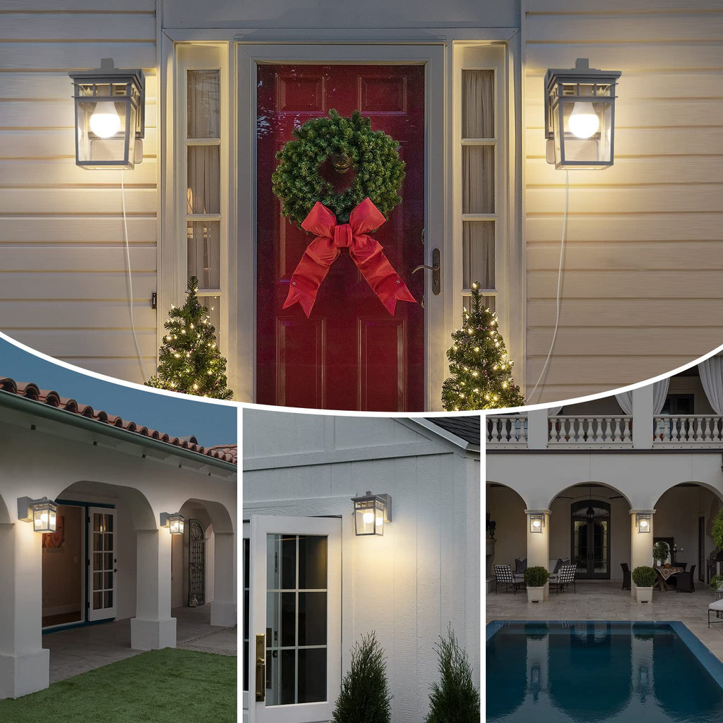 Outdoor Wall Sconce, Dusk to Dawn Porch Light with GFCI Outlet Built in