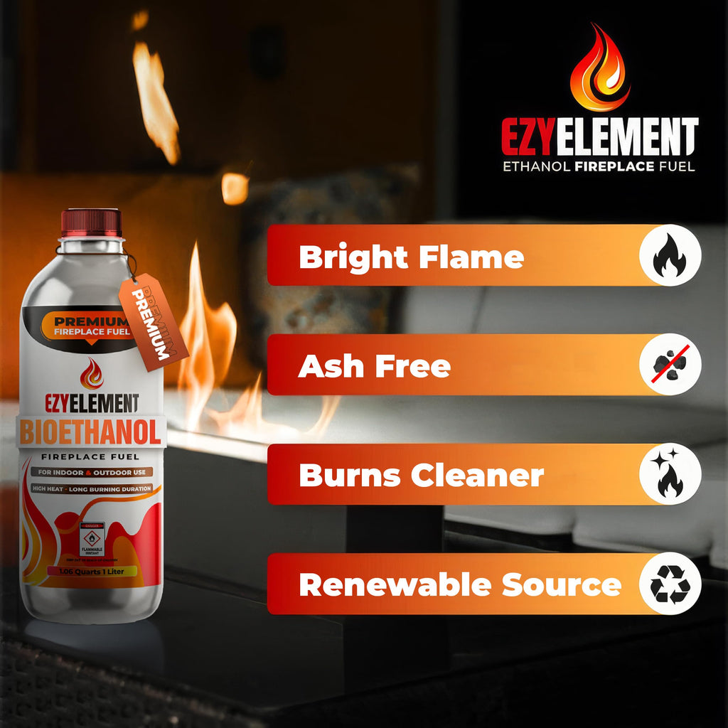 Premium Bioethanol Fireplace Fuel 3x1 Liter - Cleaner-Burning Bioethanol Fuel for Tabletop Fireplaces & Fire Pits
