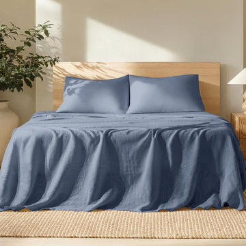 100% European Linen Sheet Set (Split King, Indigo)