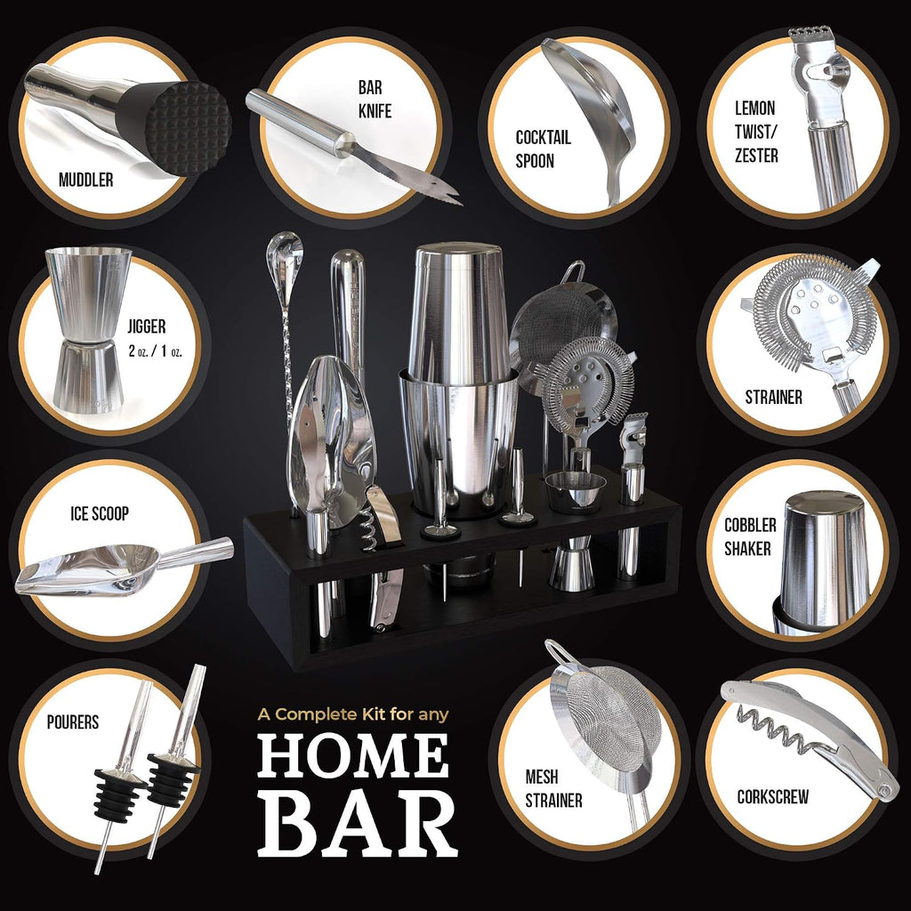 13-Piece Boston Cocktail Shaker Set Stainless Steel Mixology Bartender Kit With Stand Bar Cocktail Set | Laser - Set of 13