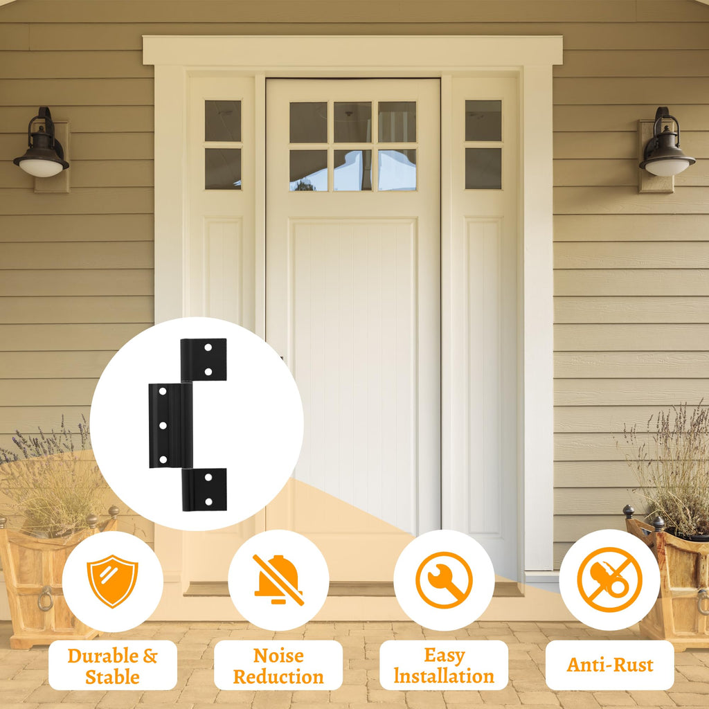 3-Pack Matte Black Screen Door Hinges, 1/8 Inch Grooved Center