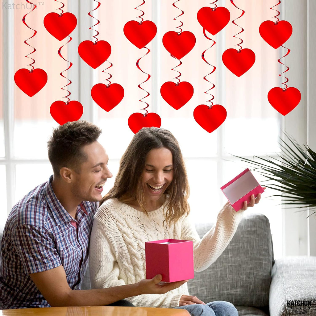 Red Hanging Heart Decorations - Set of 18