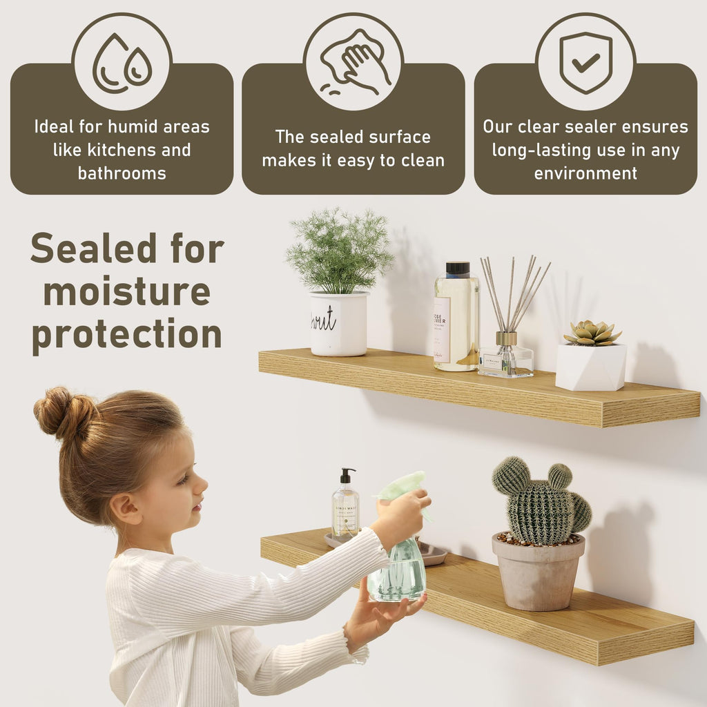 36 x 8 Inch Floating Shelves for Wall, Farmhouse Bathroom Shelves Set of 2, Wood Wall Shelves 36 Inch Long, 36 x 8 x