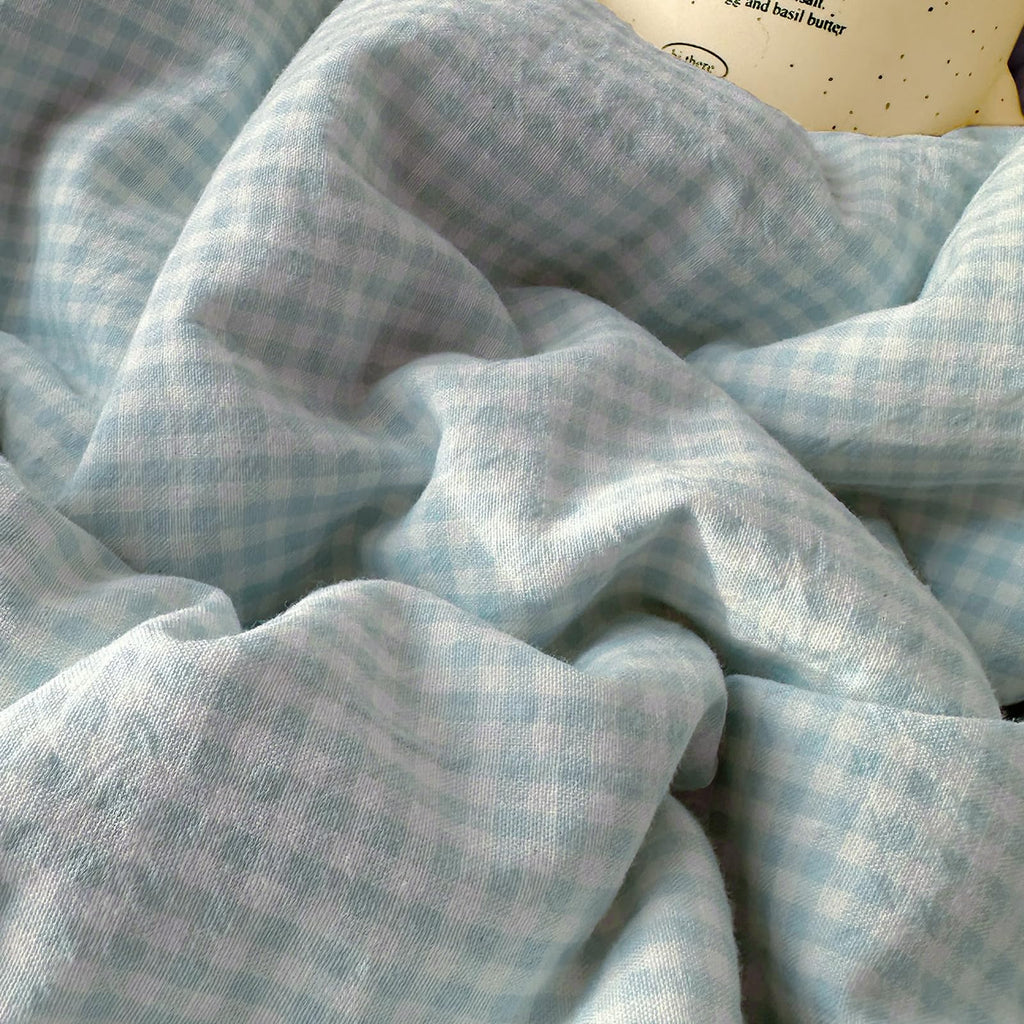 Lace Comforter Set Blue Plaid Gingham Comforter with 2 Romantic Lace Pillowcases Soft Cozy Grid Bedding Set