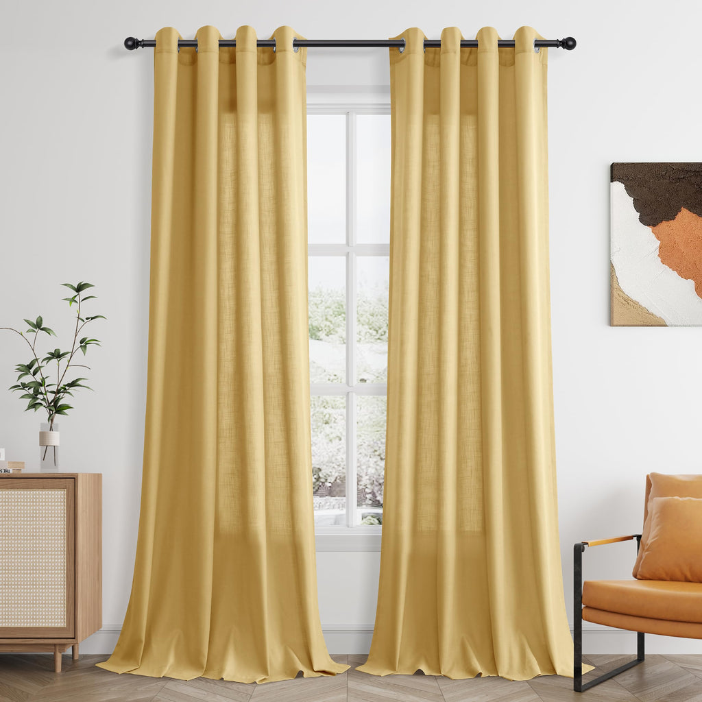 Gold Linen Grommet Curtains 96 Inch Length 2 Panels