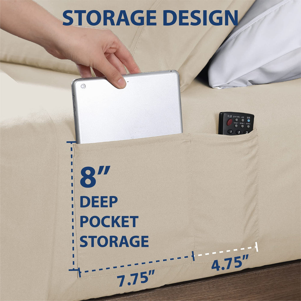Smart Sheets, Ultra Soft Brushed Microfiber 4-Piece Sheet Set, Fitted Bed Sheet with Side Storage Pockets