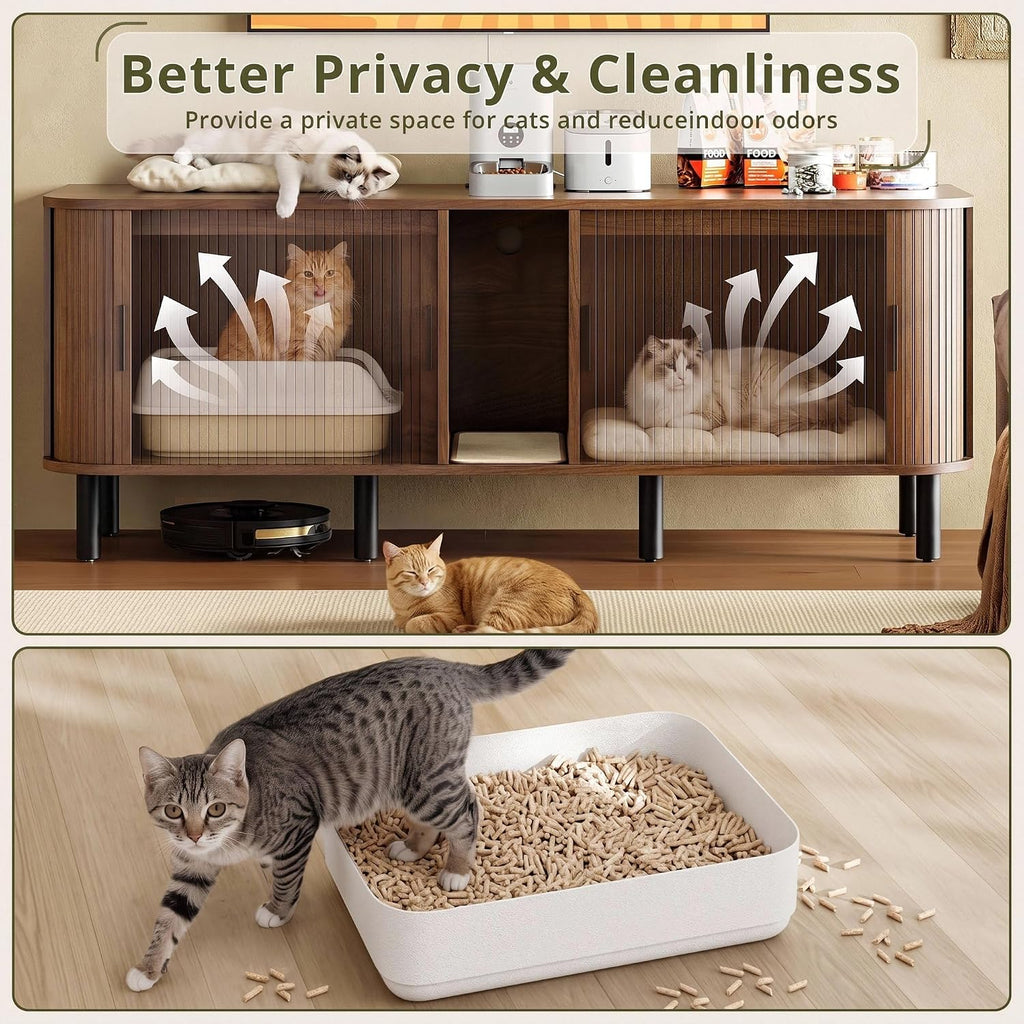60" Double Cat Litter Box Enclosure with Power Outlet