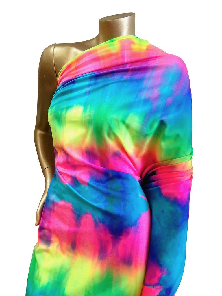 Stripe Tie Dye Multi-Color Pattern on Stretch Nylon Spandex Shiny Tricot Fabric by The Yard