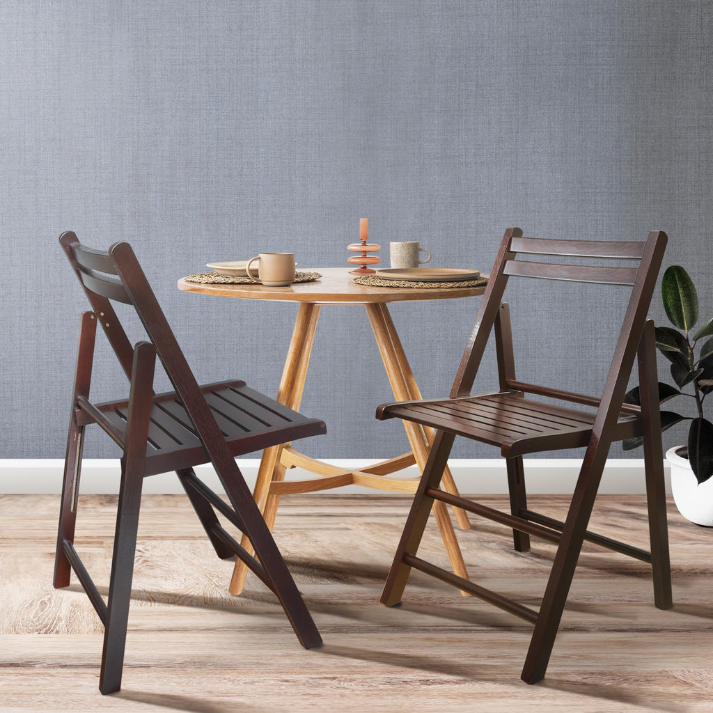 Wooden Folding Chairs 2-Pcs Set - Espresso