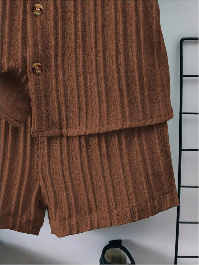 Boy's Fashion Summer Outfits Button Down Shirt and Shorts Set