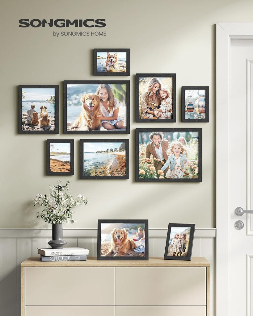 Collage Picture Frames, Set of 10, Glass | Photo Frame, Wall Gallery Decor, Table Display, Two 11 x 14, Four 8 x 10