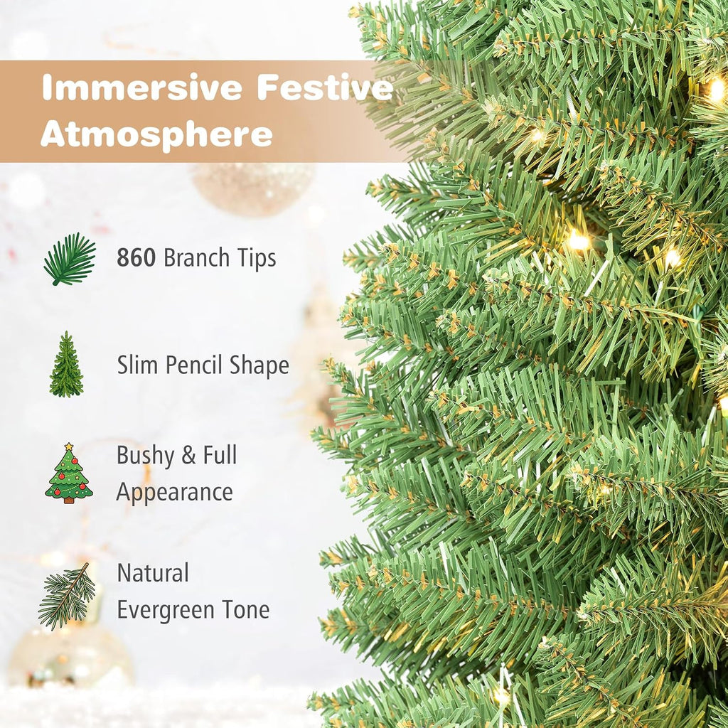 Pre-Lit Pencil Christmas Tree, Slim Artificial Xmas Tree