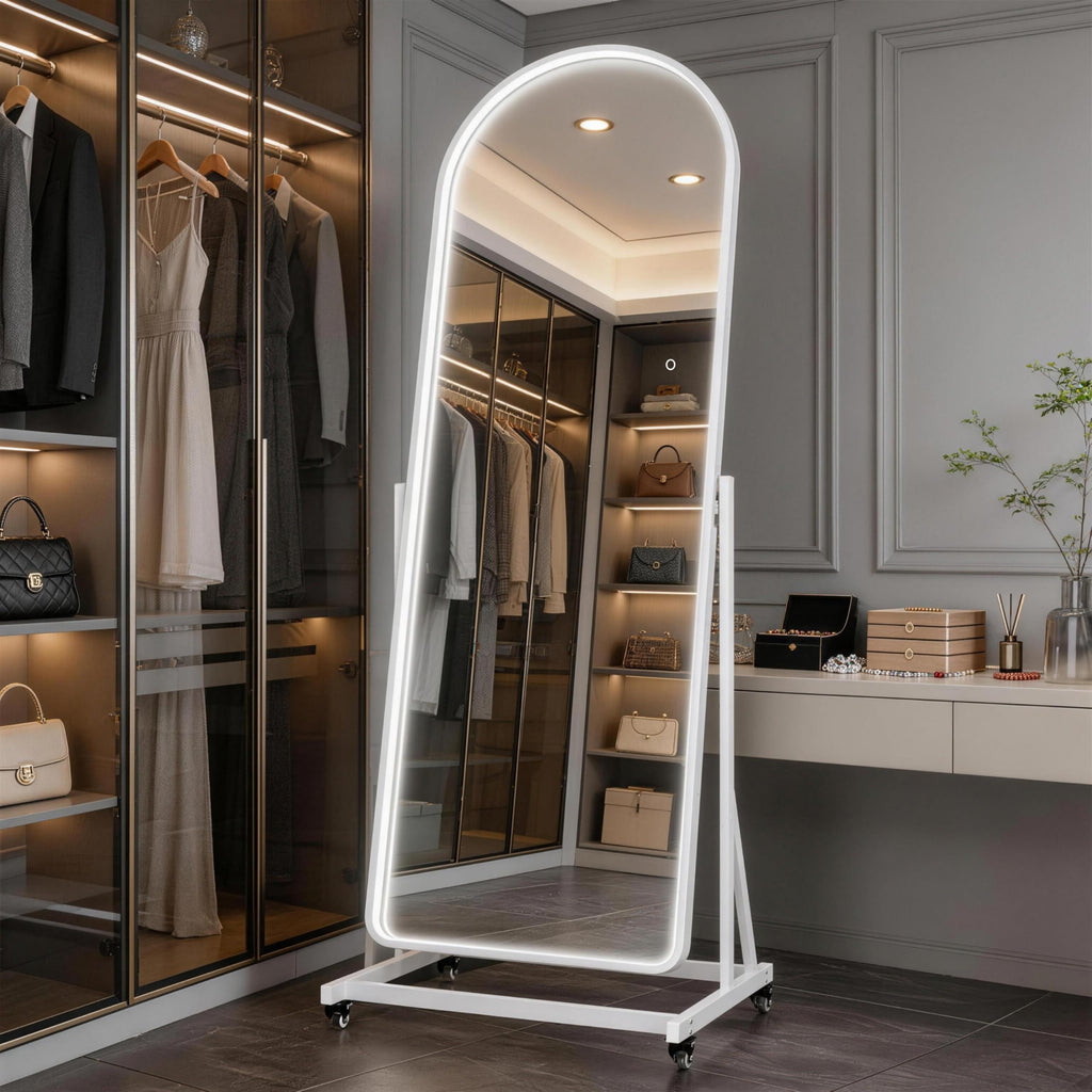 71"x24" Arched LED Full Length Rolling Mirror on Wheels
