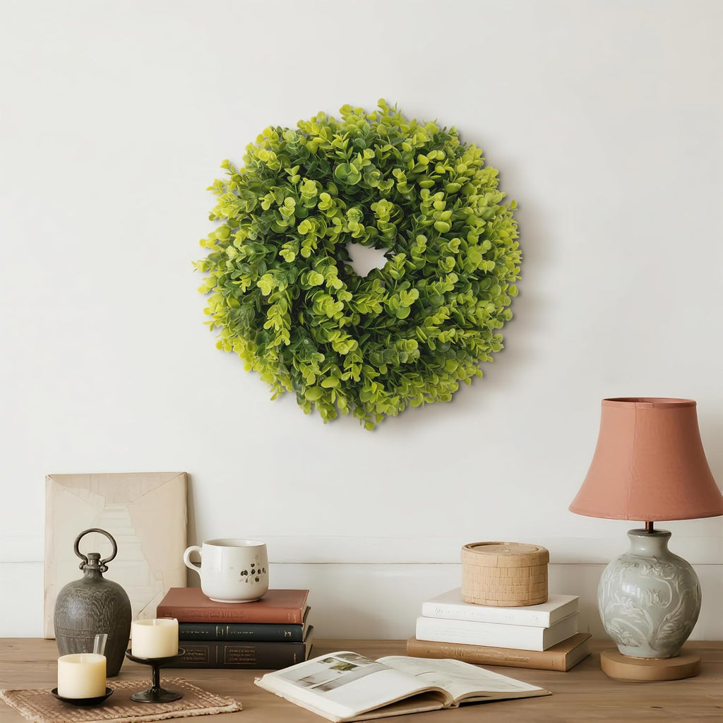 Summer Wreaths for Front Door 15" Artificial Boxwood Wreath Spring Door Wreath for Farmhouse Wedding Festival All