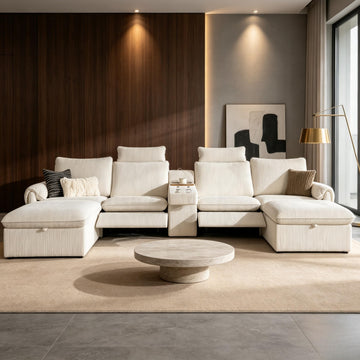 181" 4-Seat Modular Power Reclining Sectional Couch, Beige