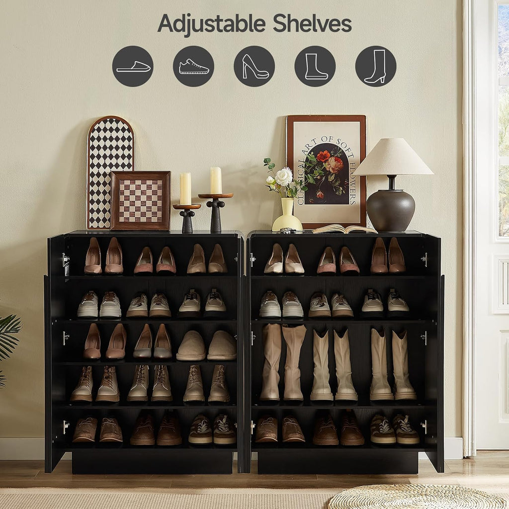 Shoe Storage Cabinet with Doors, Large Shoe Cabinet Storage , Wooden 6 Tier Shoe Organizer Cabinets with Adjustable