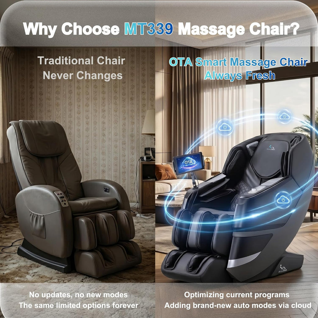 MT339 4D Massage Chair Full Body Recliner, OTA Update, Deep Black | Yoga stretch, 22+5 modes, body scan, app and AI
