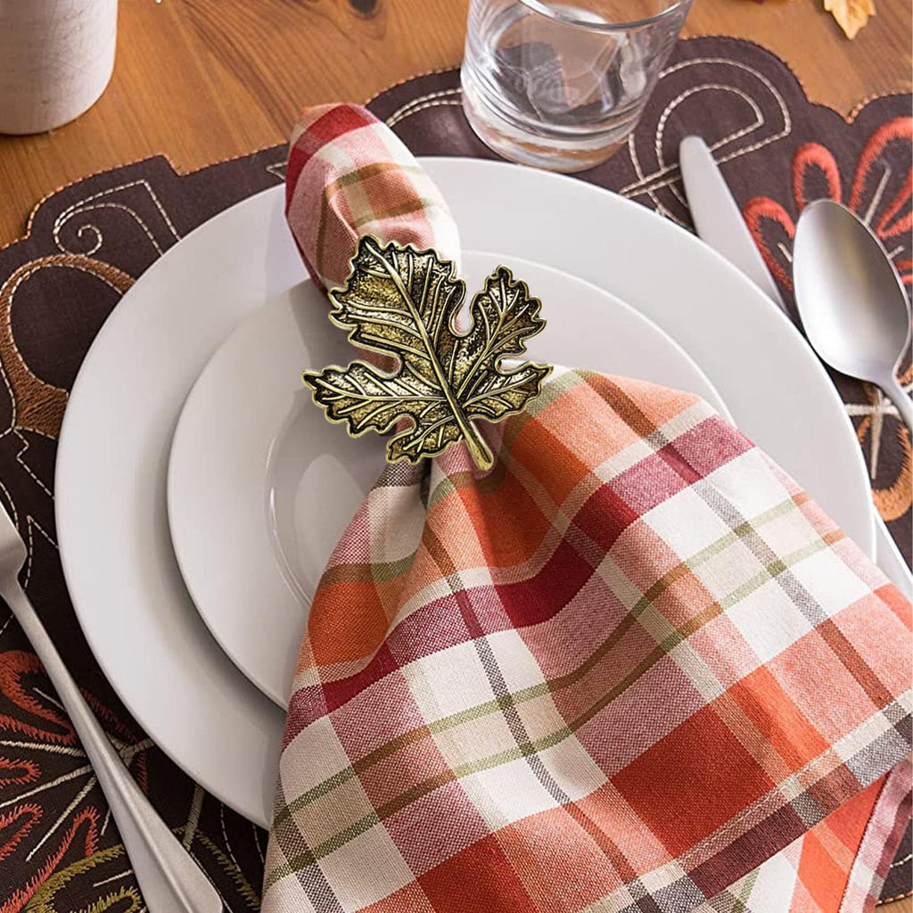 Maple Leaf Napkin Rings, Vintage Alloy Napkin Holder for Fall Thanksgiving Day Theme Party and Autumn Table