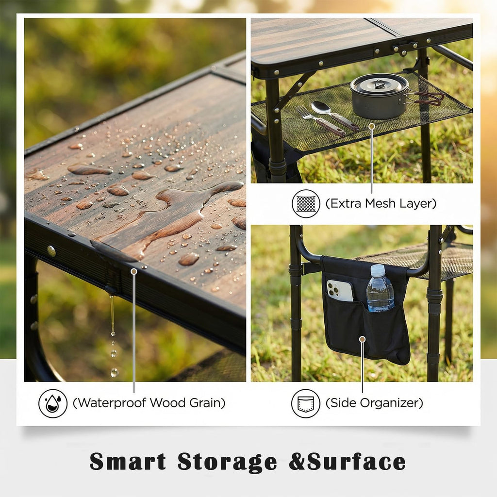 Small Folding Camping Table, 2ft Portable Picnic Table Aluminum 24" x 16" Folding Table, 3 Adjustable Heights