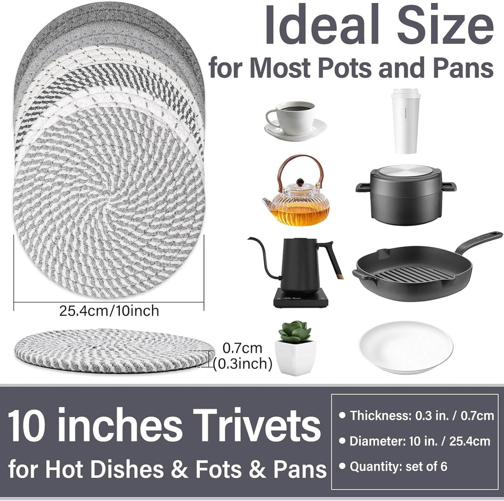 10" Trivets for Hot Dishes, Hot pots and Pans, Heat Resistant Pot Holders, Hot Pads for Countertops - Set of 6