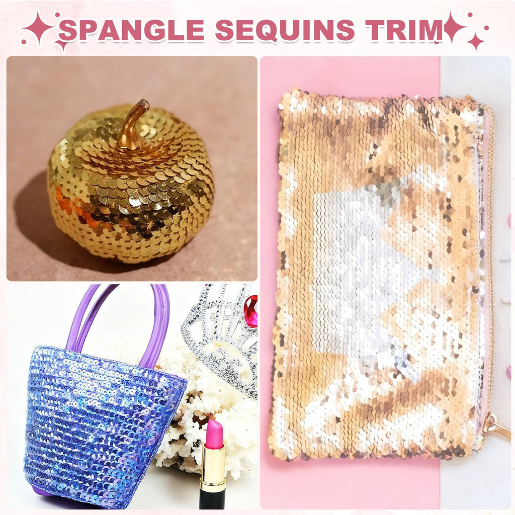 0.24 Inch 6mm Flat Sequin Strip Laser Sequins Fabric Paillette Spangle Sequins Trim for Crafts DIY - 2Pcs 5 Yards