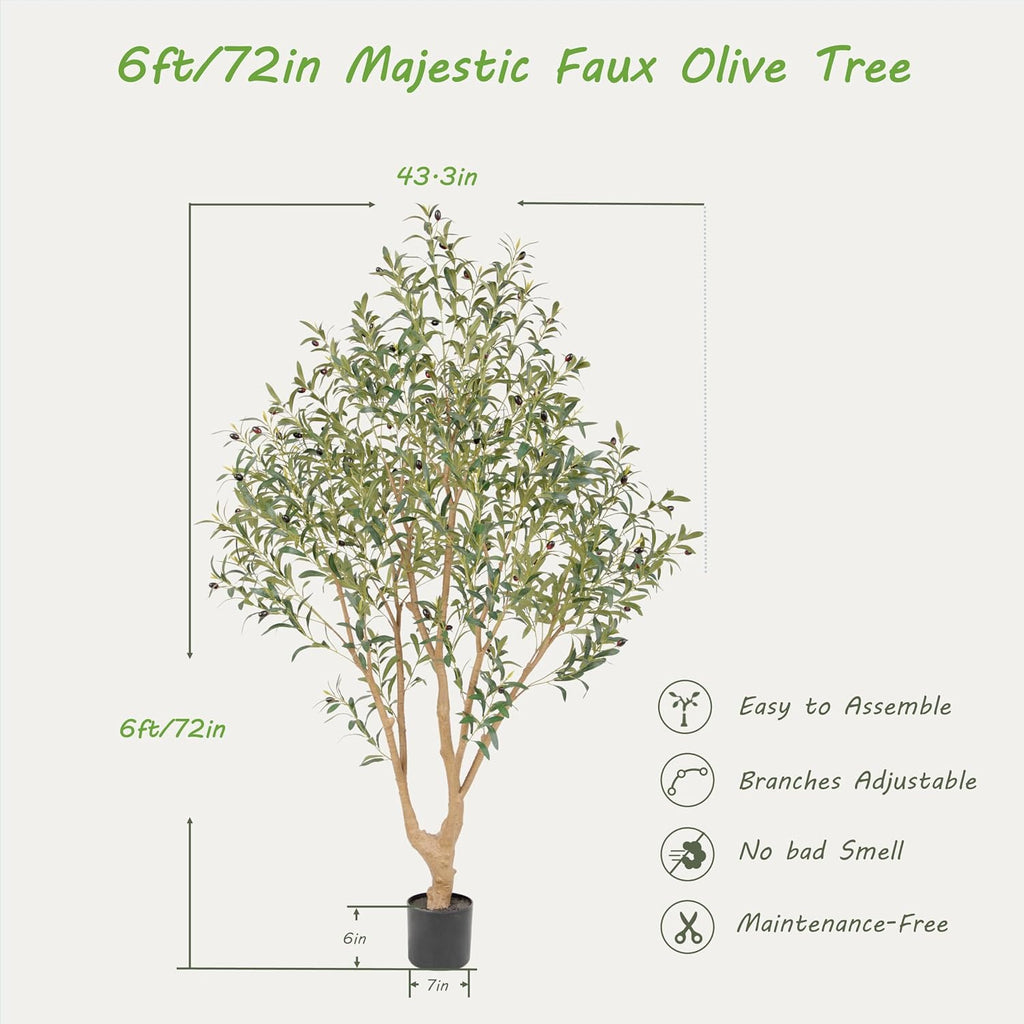 Majestic Faux Olive Tree 6ft - Artificial Olive Tree Indoor & Outdoor with Lifelike Leaves & Textured Branches