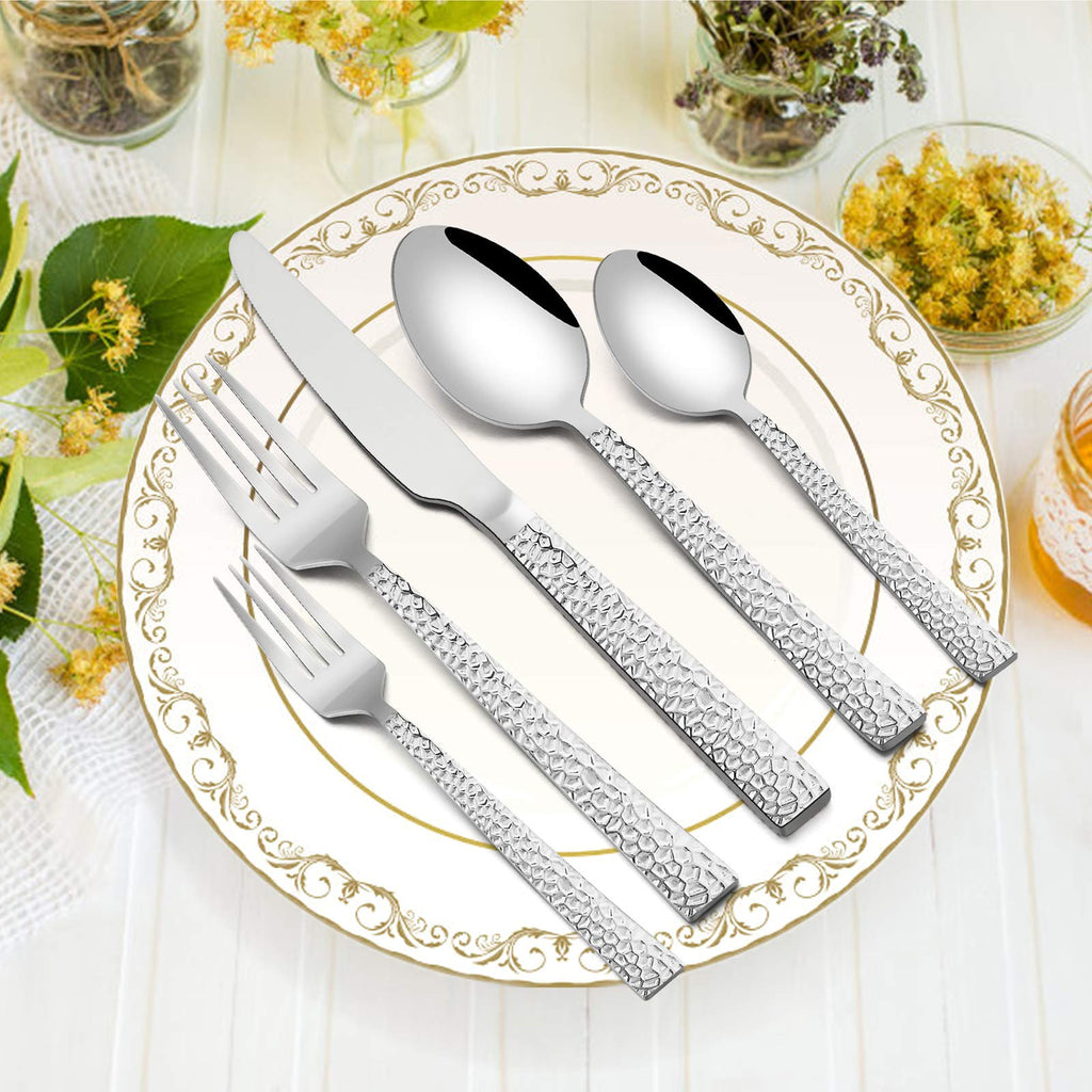 Hammered Silverware Set, 20-Piece Stainless Steel Flatware for 4