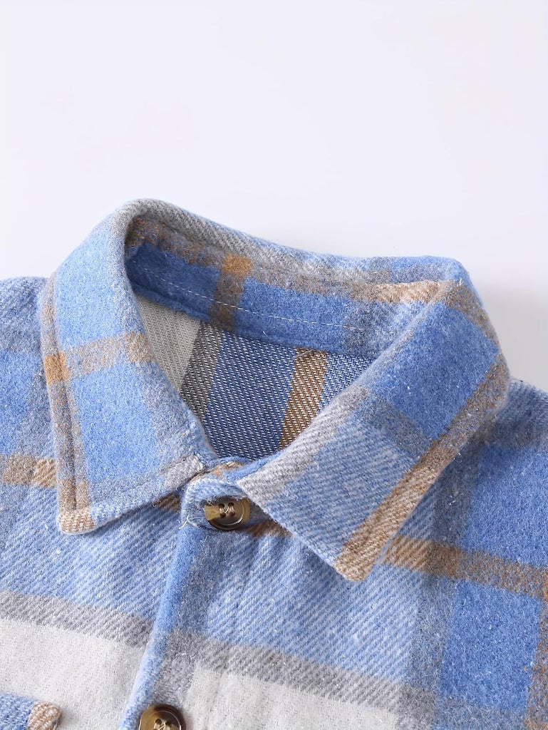Boys Plaid Flannel Shirt 2 Piece Long Sleeve Tops Button Down Shirts
