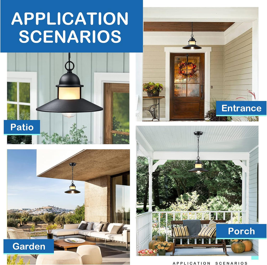 Outdoor Pendant Lights for Porch,2 Pack Farmhouse Exterior Hanging Lights Fixture with Adjustable Chain