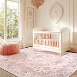 Area Rugs Washable Non-Slip, Floral Vintage Distress Print Pattern Medallion Carpet for Living Room Bedroom