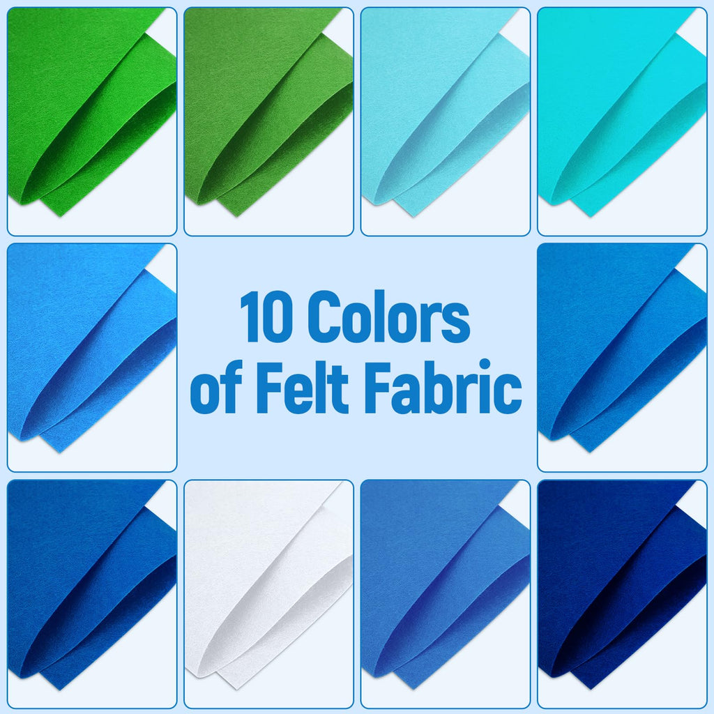 10 Sheets Felt Fabric for Crafts, 8x20 Inch 1.4mm Thick (Blue)