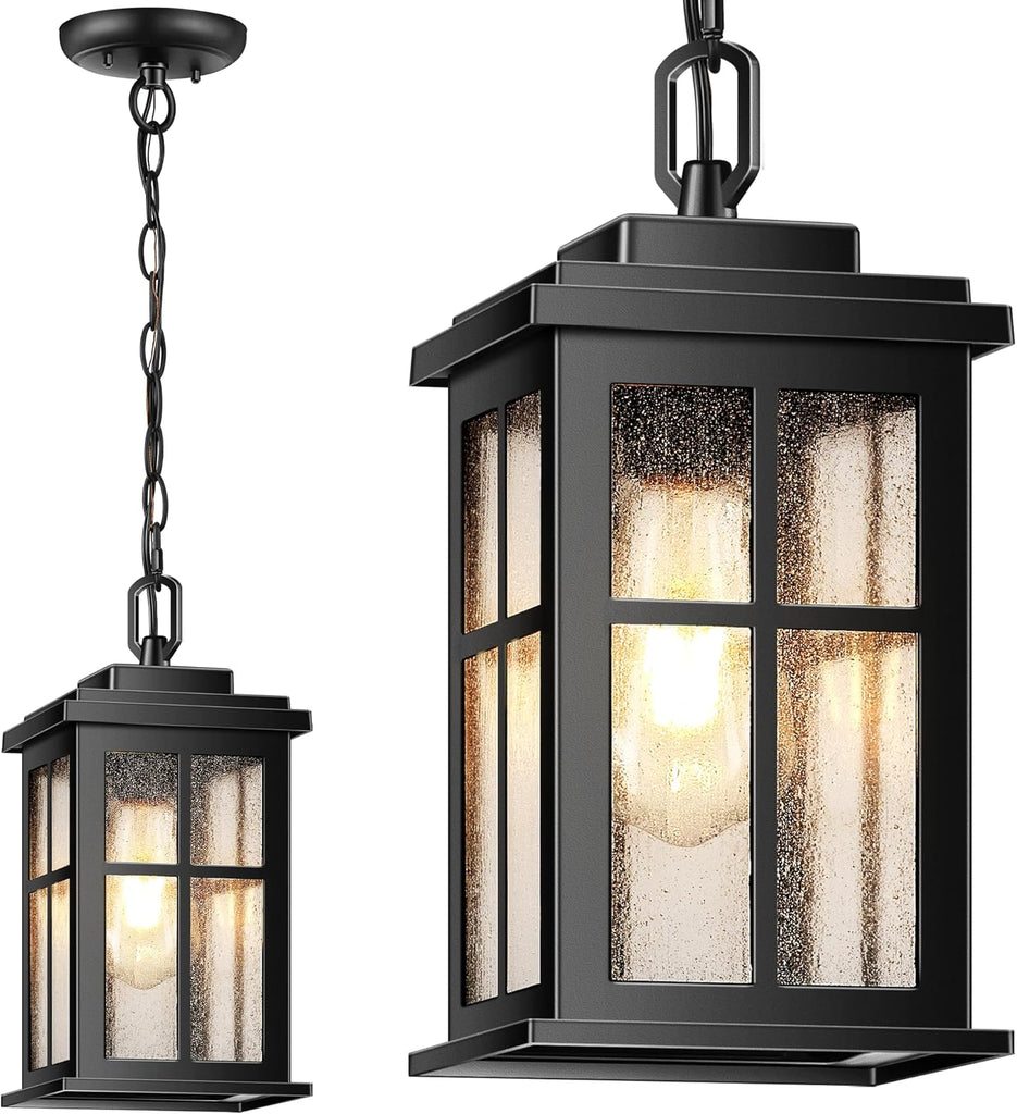 Outdoor Pendant Lights for Porch, Matte Black Outdoor Hanging Lights with Adjustable Chain