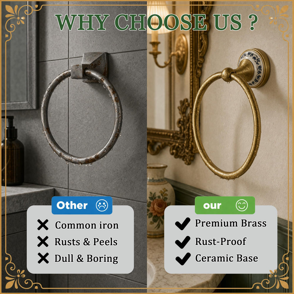 Antique Brass Towel Ring, Rustproof Wall Mounted Towel Rack
