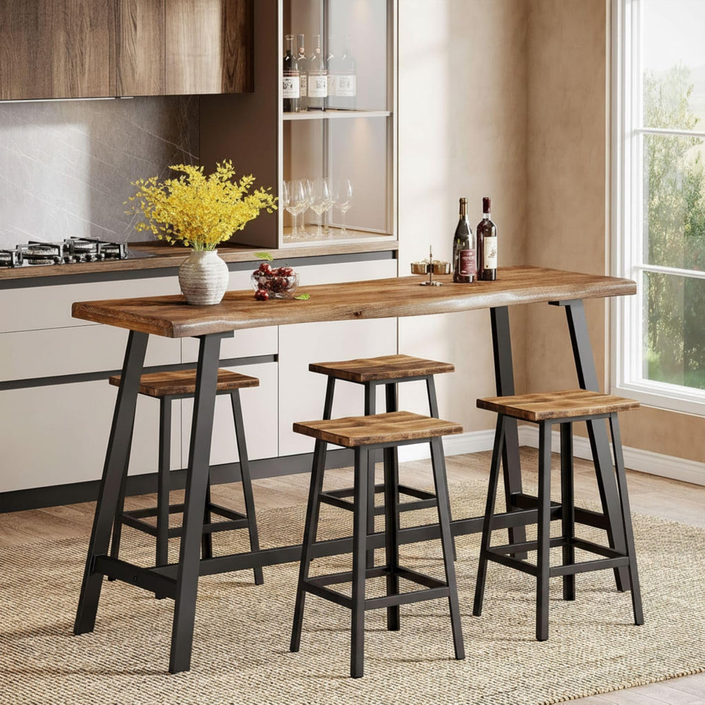 55" Solid Wood Bar Table, Rustic Brown