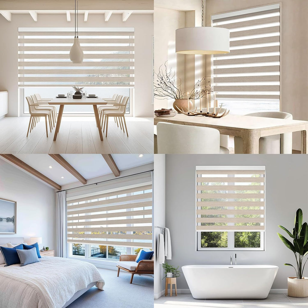 Motorized Zebra Blinds Custom Size Smart Dual Layer Shades for Windows with Remote | Assembled in USA | Electric Day