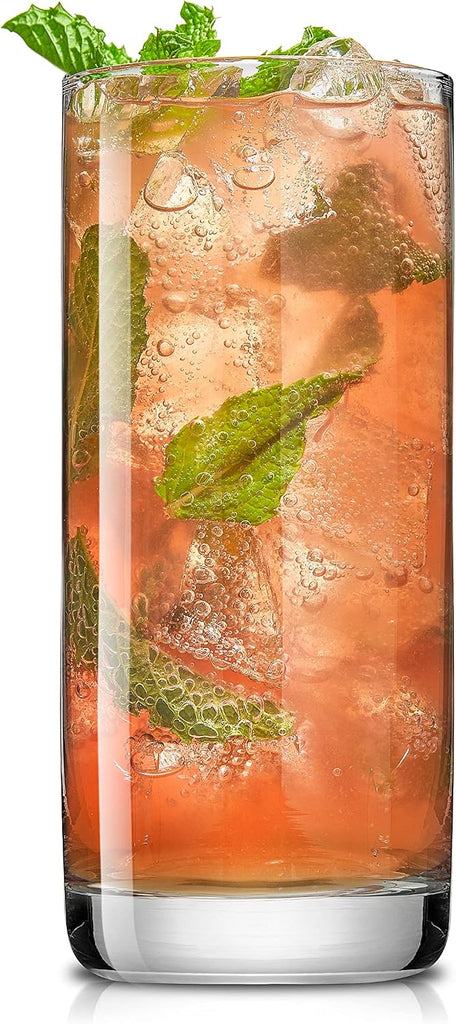 Faye 13oz Highball Glasses, 6pc Tall Glass Sets. Lead-Free Crystal Drinking Glasses. Water Glasses, Mojito Glass