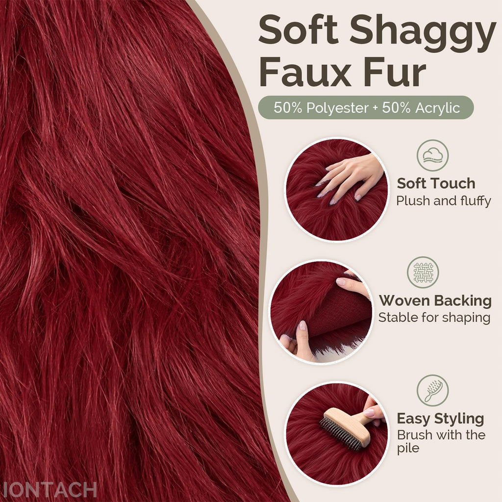 10 x 10 Inch Faux Fur Fabric, Shaggy Craft Fur (Burgundy)